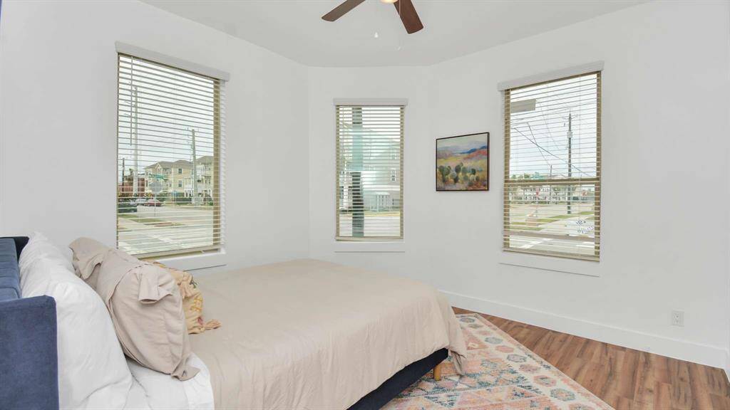 The secondary bedroom offers great views from the large windows.