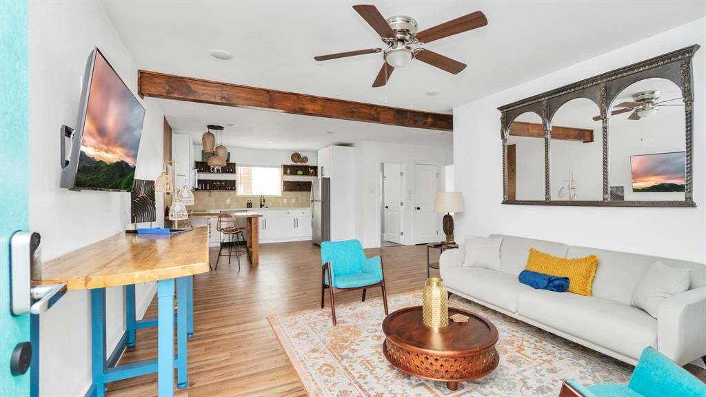 Looking towards the beautiful kitchen from the living area.
