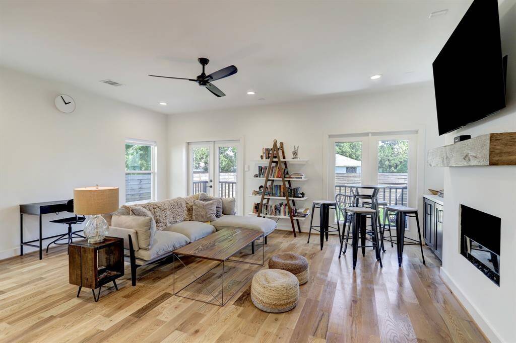 Patio located outside living room.