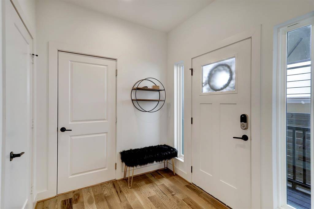 Private entry way. Reclaimed hardwood floors throughout the entire house.