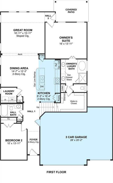 The Ashville floor plan by K. Hovnanian® Homes. 1st Floor shown. *Prices, plans, dimensions, features, specifications, materials, and availability of homes or communities are subject to change without notice or obligation.