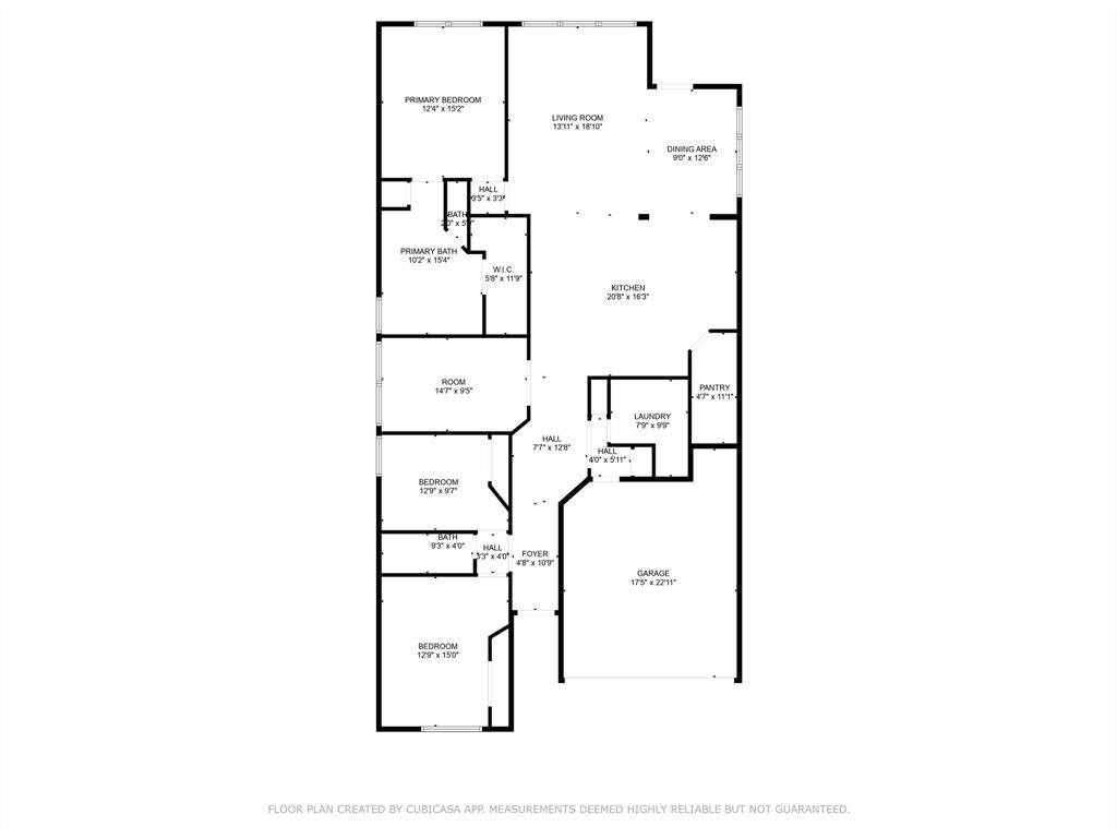 This floor plan features a spacious layout with three bedrooms and two bathrooms. The primary bedroom includes an en-suite bathroom and walk-in closet. The living room connects to a dining area, adjacent to a large kitchen with a pantry. Additional highlights include a laundry room, a two-car garage, and a versatile extra room.