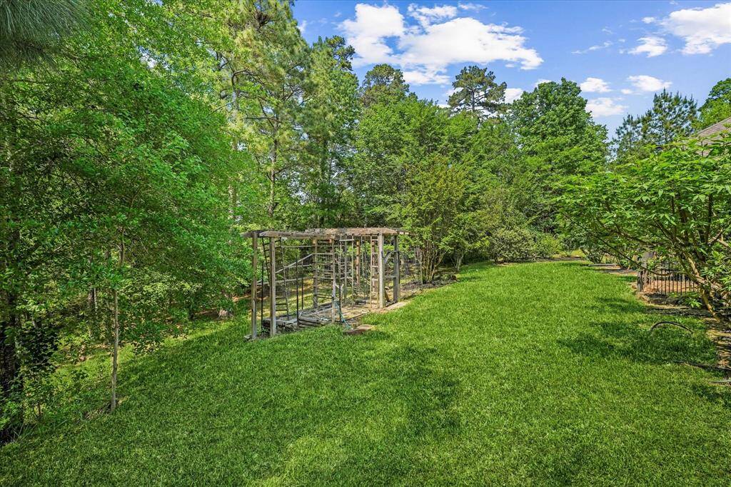 A view of the back yard looking out from the back porch.