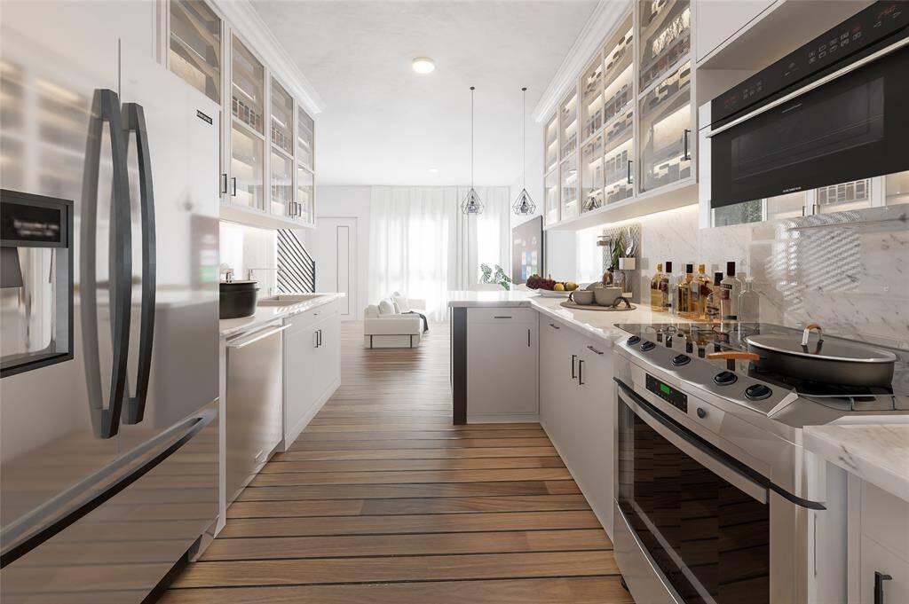 Rendering of the kitchen in one of the units in the duplex.