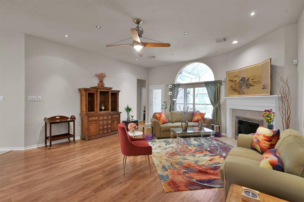 Enjoy evenings around the cozy gas log fireplace.