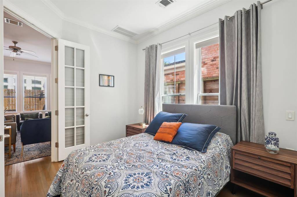 Room has French doors that open to a living area.  It can also be used for a home office.