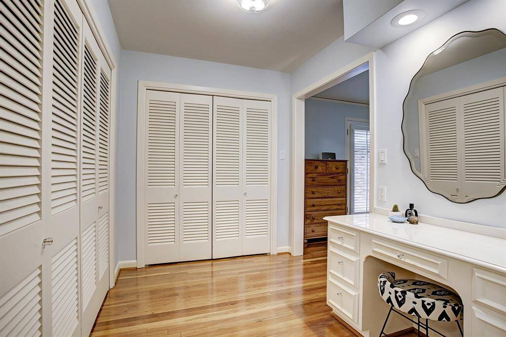 Two large closets; Additional built in drawers at entry to Bedroom.
