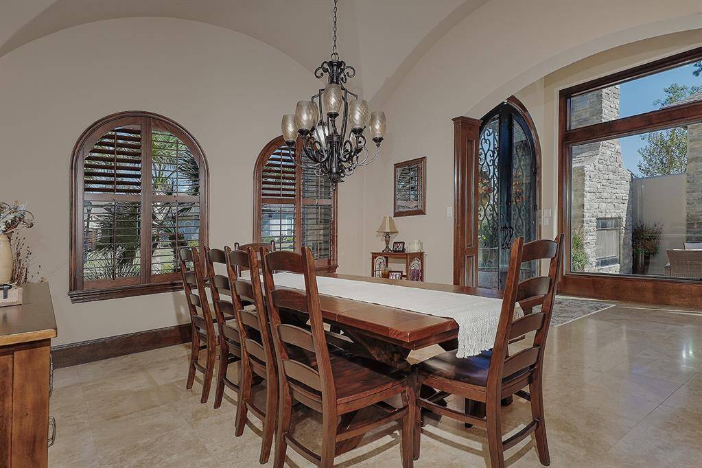 Formal dining room with courtyard views