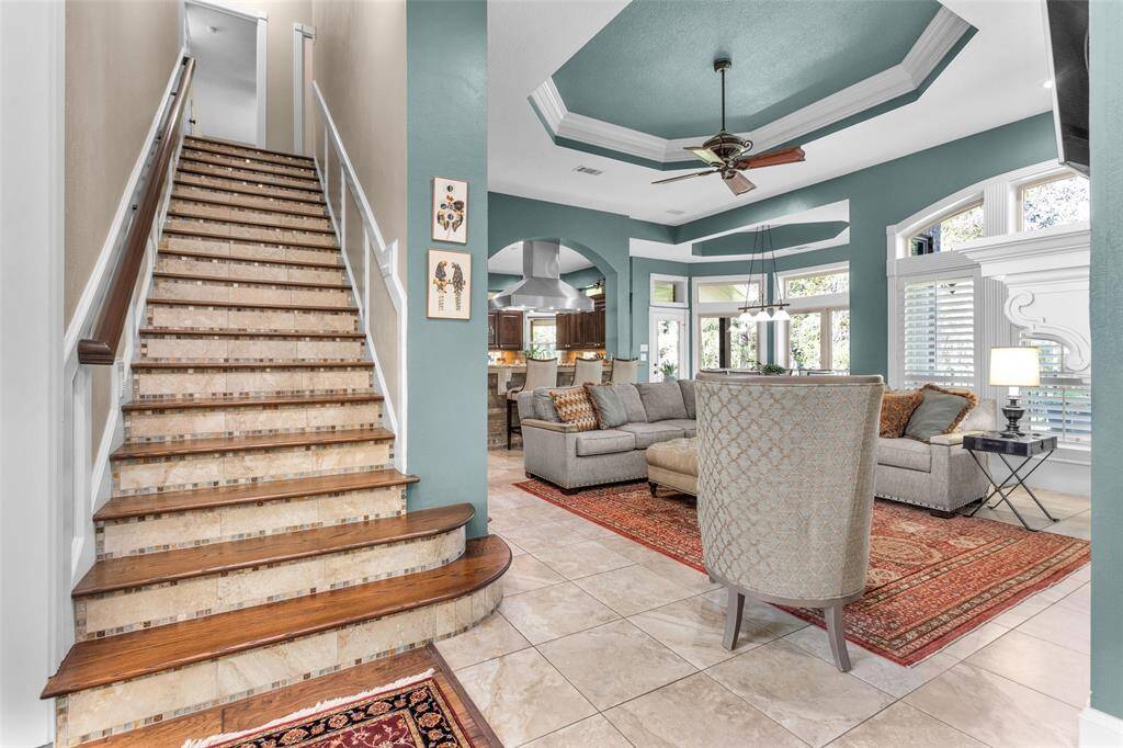 Unique wood and tile design for the stairs