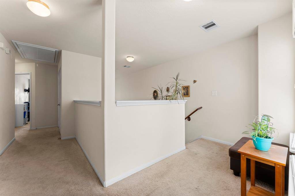 The upstairs Primary Bedroom is located behind where this photo was taken. The 2 guest bedrooms are down that hallway.
