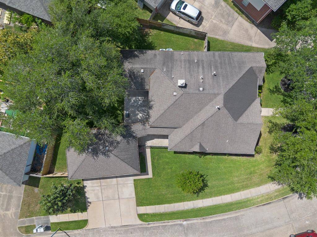 Ariel view of the side and back view of the home.