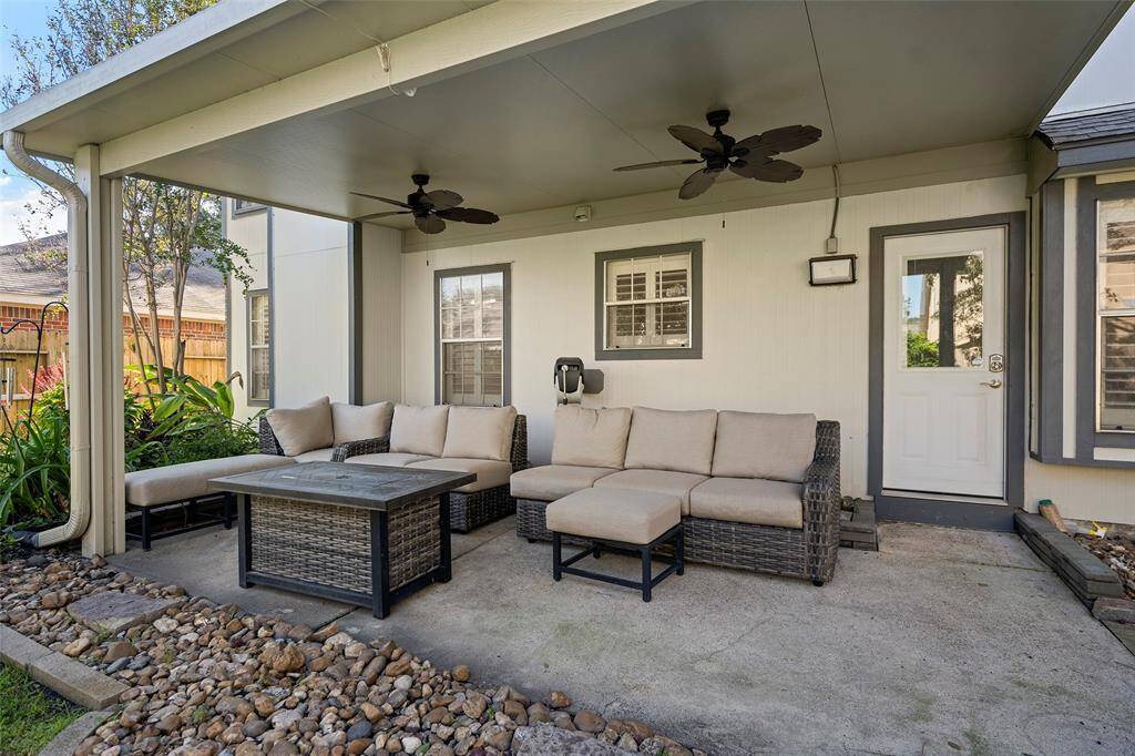 Patio furniture and fire pit stay with the property