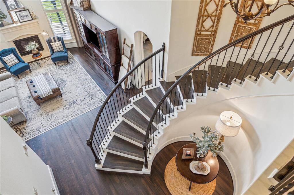 The family room is just as impressive from the second-floor landing.