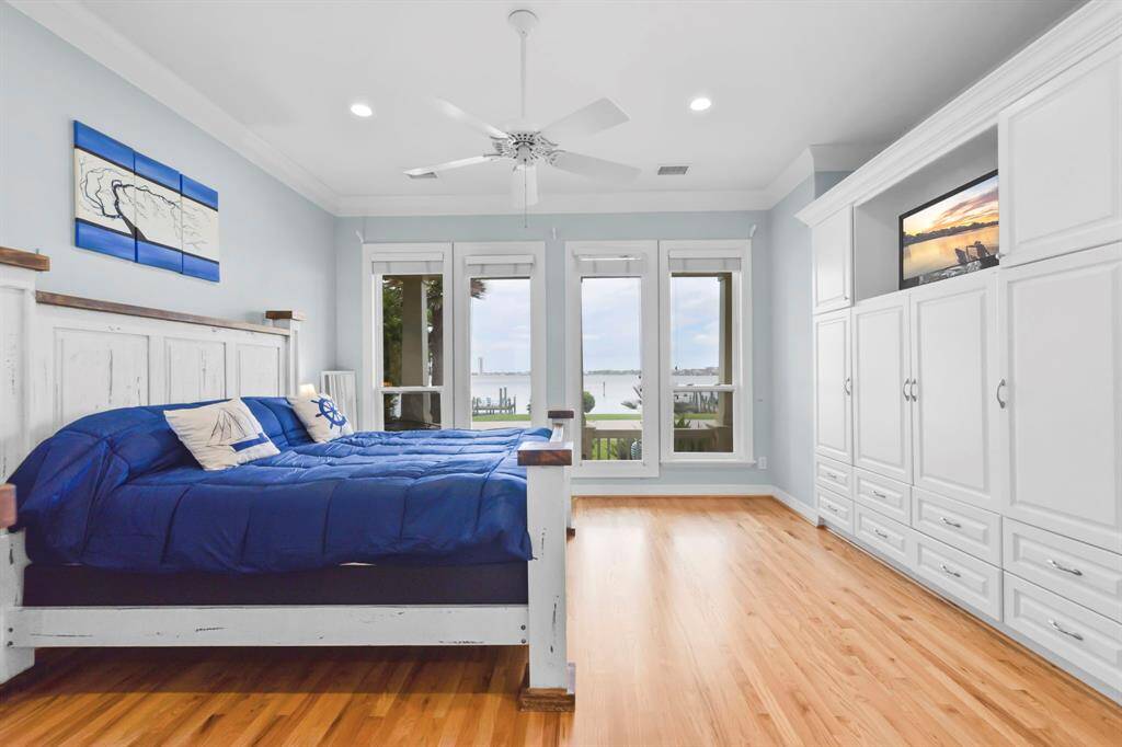 There are custom built-ins and hard wood floors throughout the home.