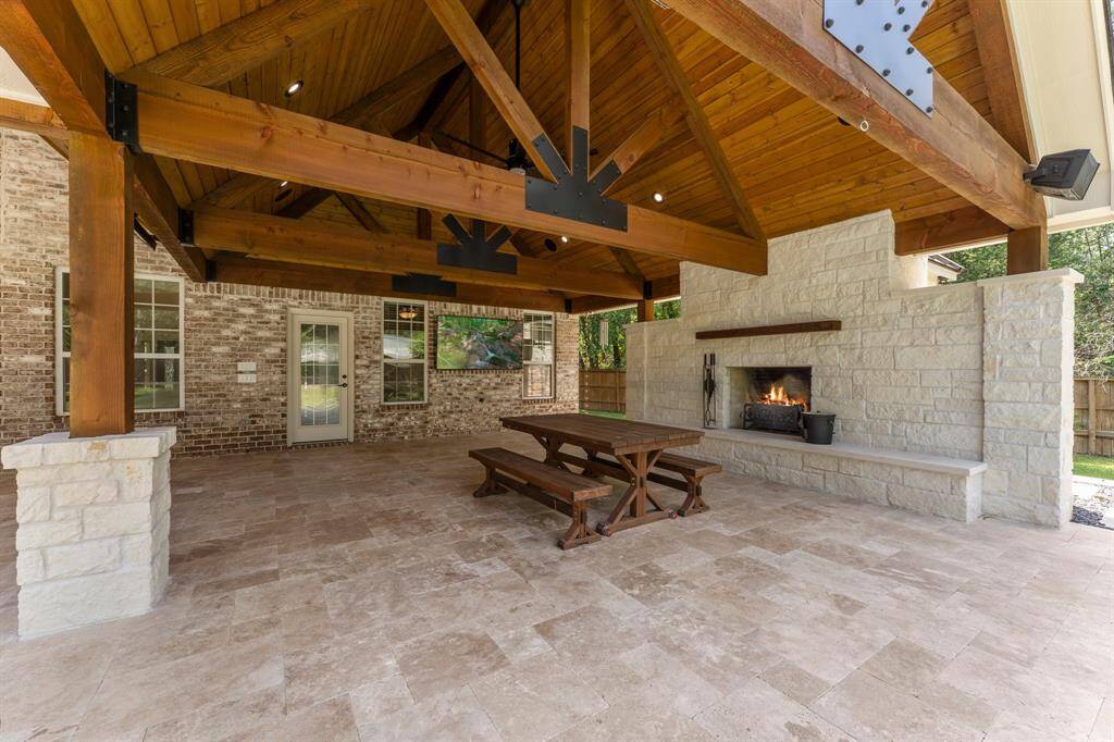 Top quality accents and construction! Bathroom behind the fireplace.