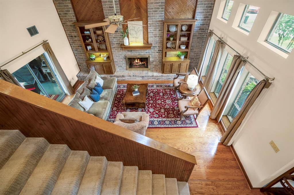 View from second floor landing to the Family Room