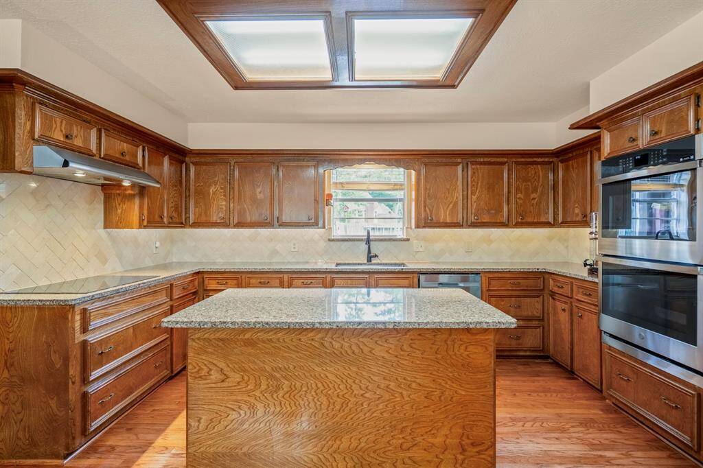 Kitchen island is perfect for entertaining.