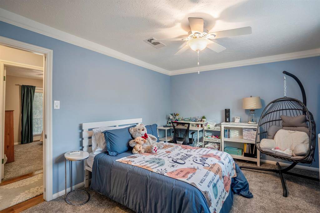 The secondary bedrooms are all 12x11 or larger.  Accented by crown moulding, and recent carpet for comfort and warmth.