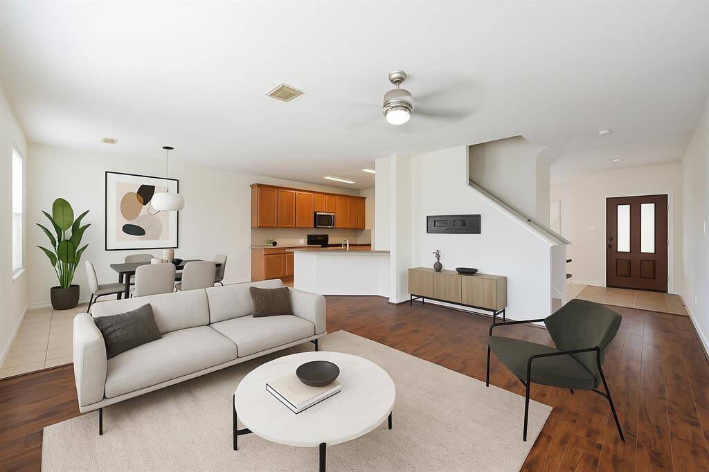 virtually staged living and dining area