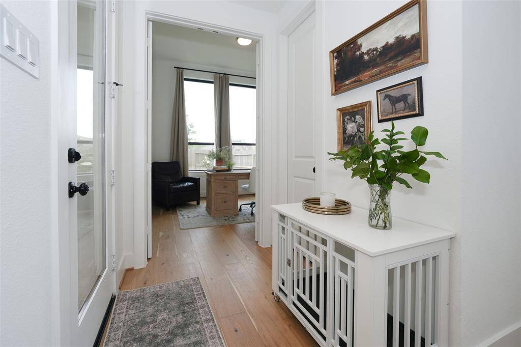 Inviting entrance to the bright, functional study/office.
