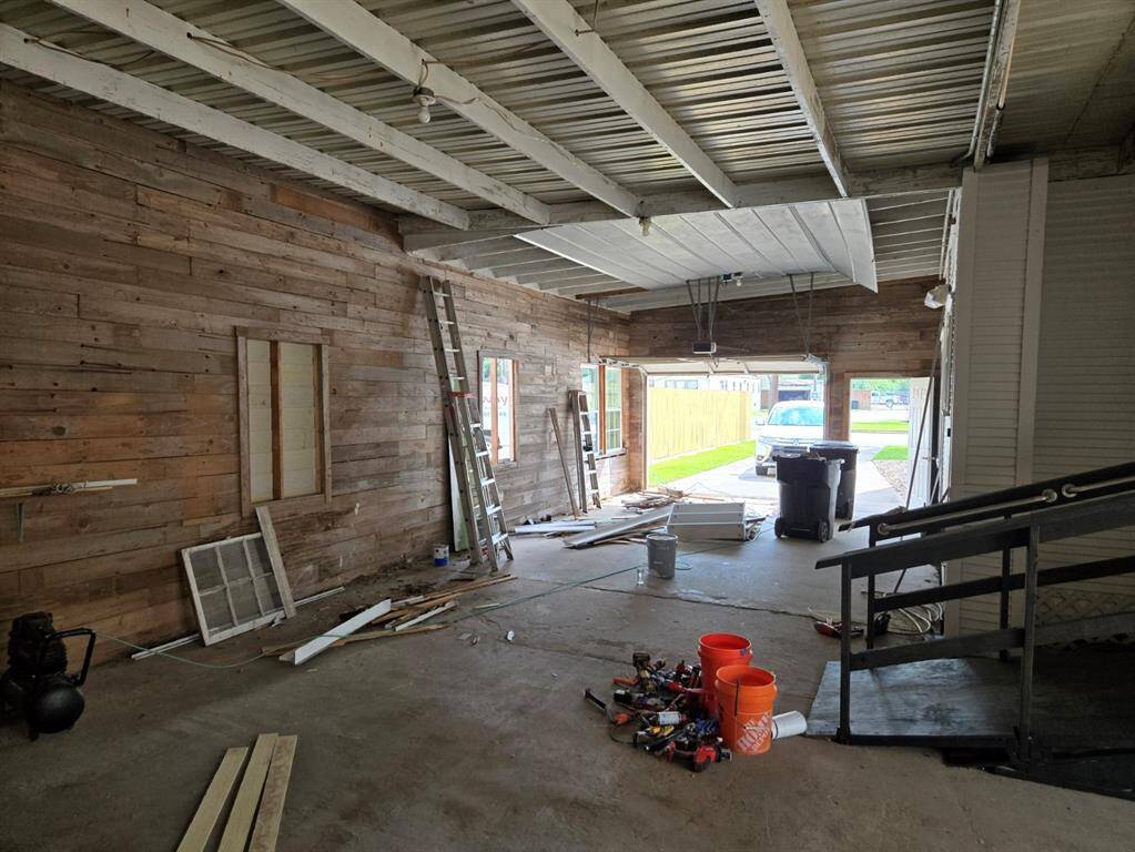 The garage area getting a few final touches.