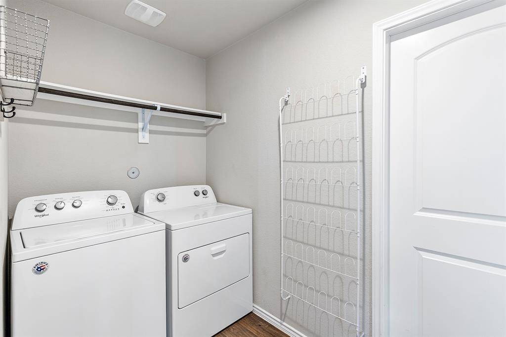 Washer/dryer can stay if buyers would like. Shoe storage will stay to hang your outside shoes close to where you come in from a long day!
