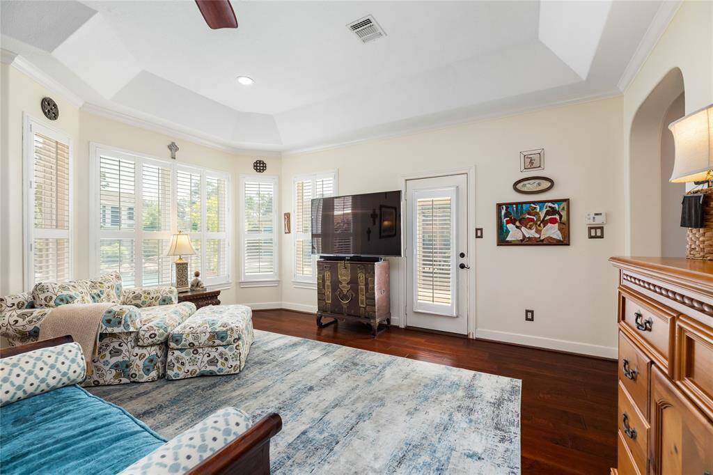 A private door provides direct outdoor access, blending comfort and convenience in this thoughtfully designed space.