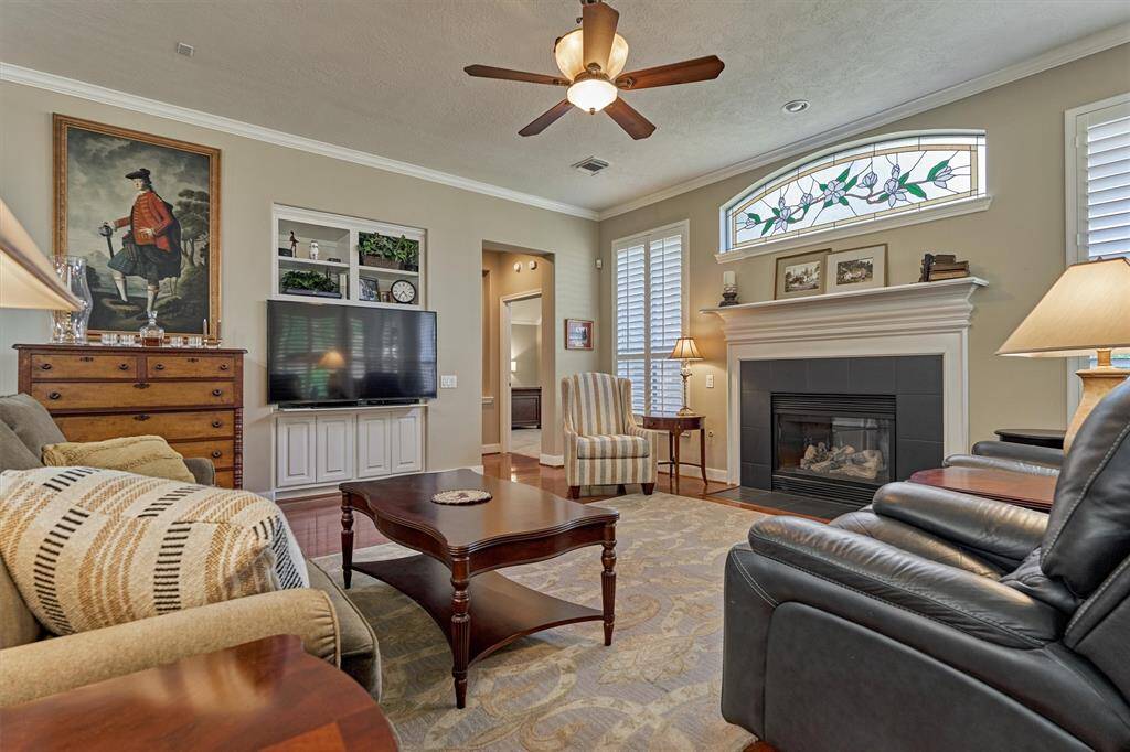 The gas log fireplace will keep you warm and cozy all winter long.