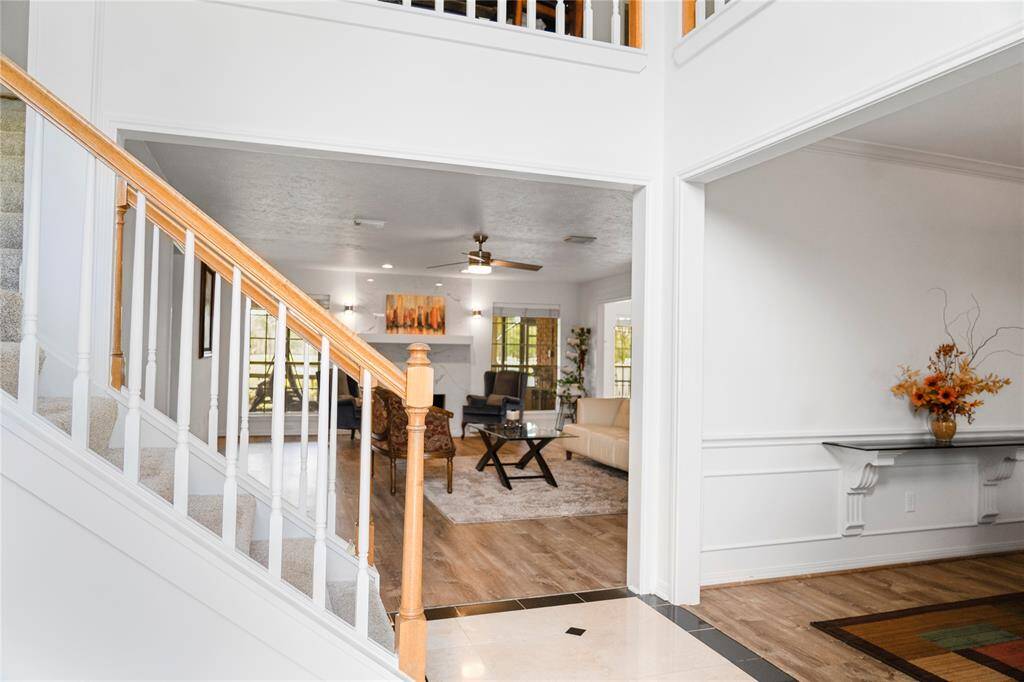 Wooden staircase leading to the second floor!