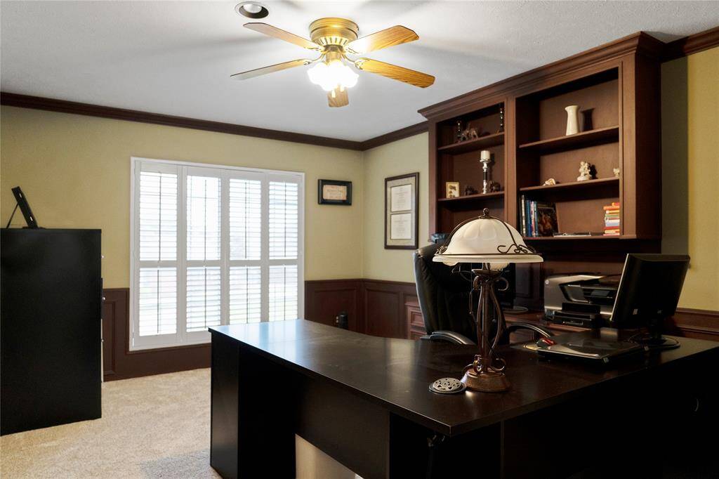 The fourth room on the second floor can be used as an office, library, or bedroom. It also has a large walk-in closet.