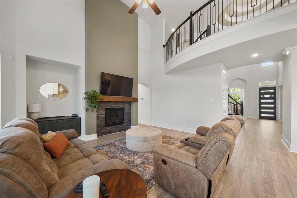 Focal-point fireplace adds warmth and elegance.