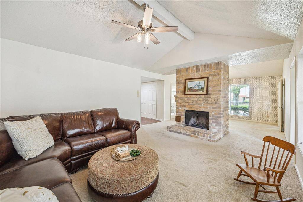 Vaulted ceiling in living room.
