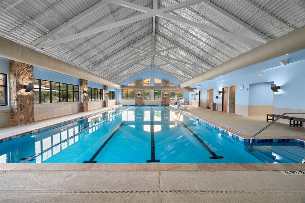 The heated indoor pool is perfect for year-round enjoyment—come dive in, do laps, or join a water aerobics class for a fun and refreshing workout!