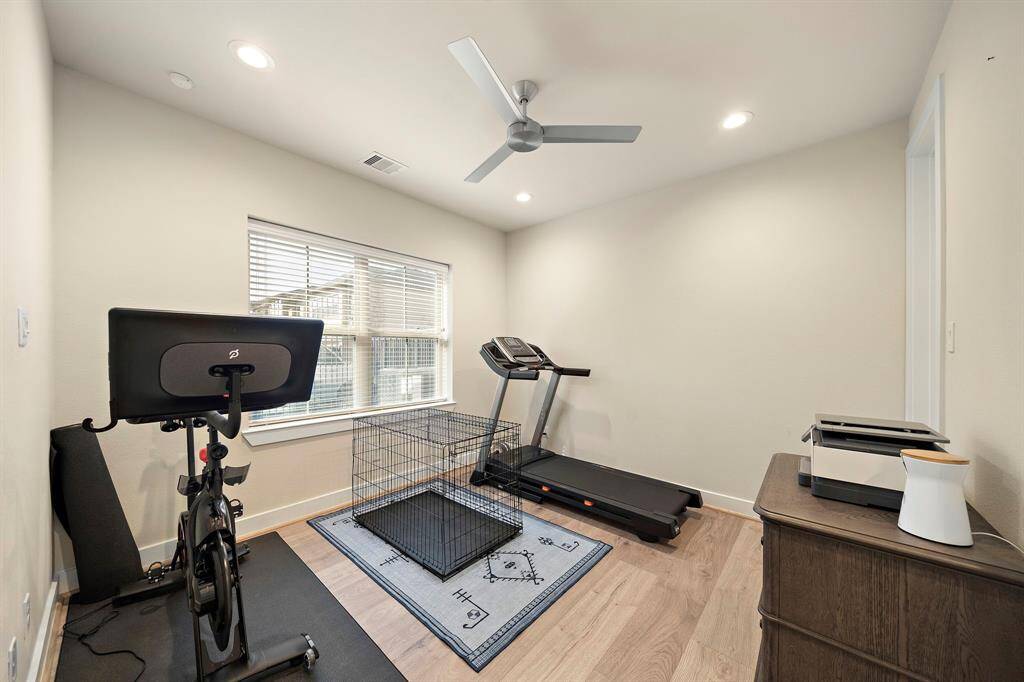 This first floor room is perfectly suited as a bedroom or a study. It features a full attached bathroom and walk in closet.