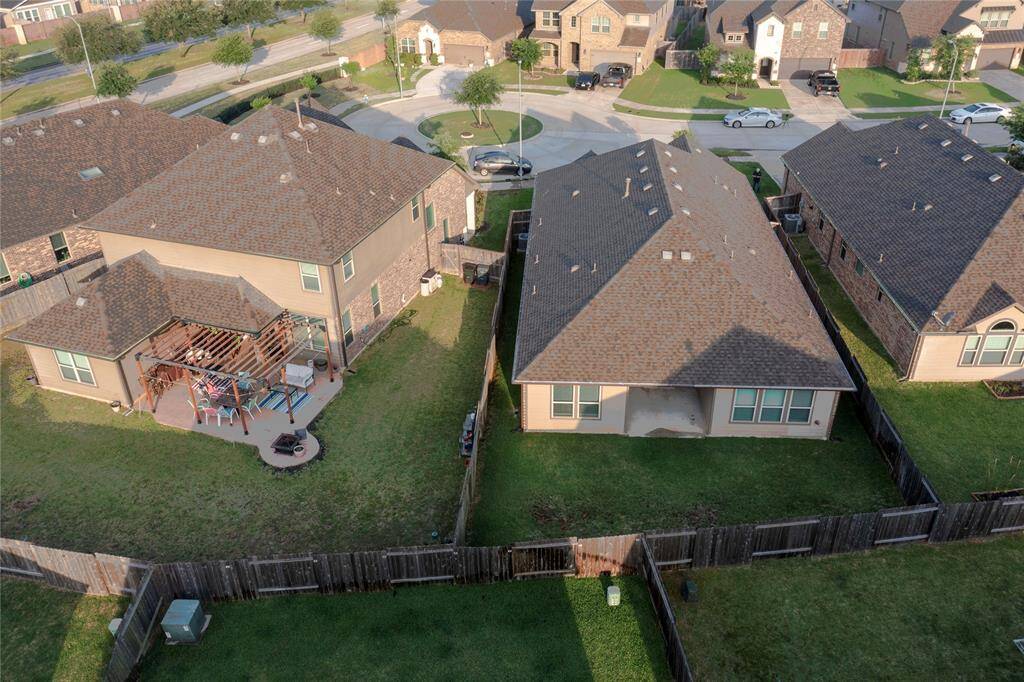 Drone shot of the backyard.
