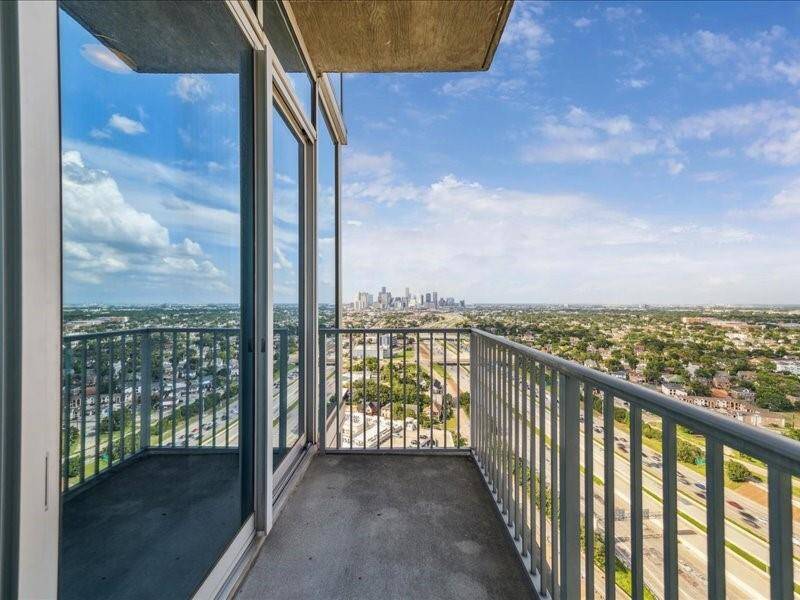 What a view of the downtown skyline from your private balcony.
