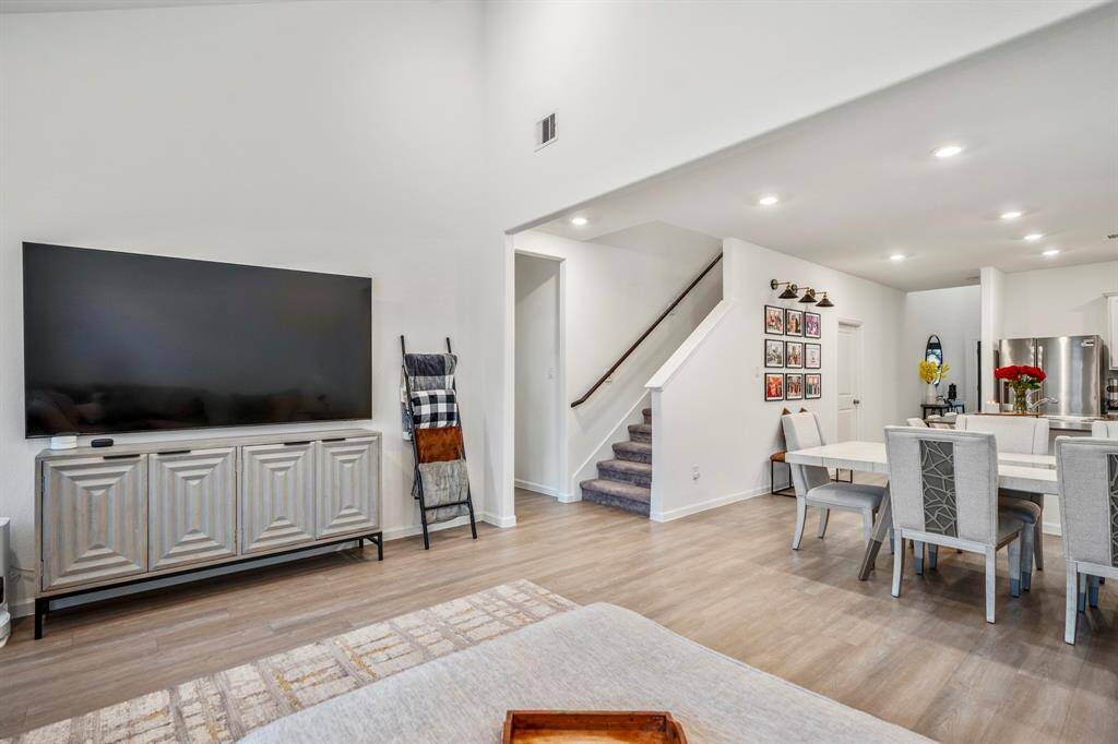 The entertainment wall in this living room is perfect to hang your large screen TV.