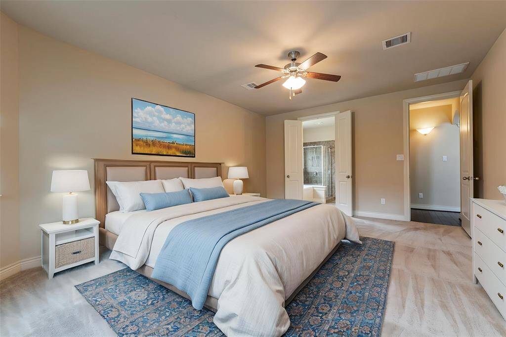 Primary bedroom staged