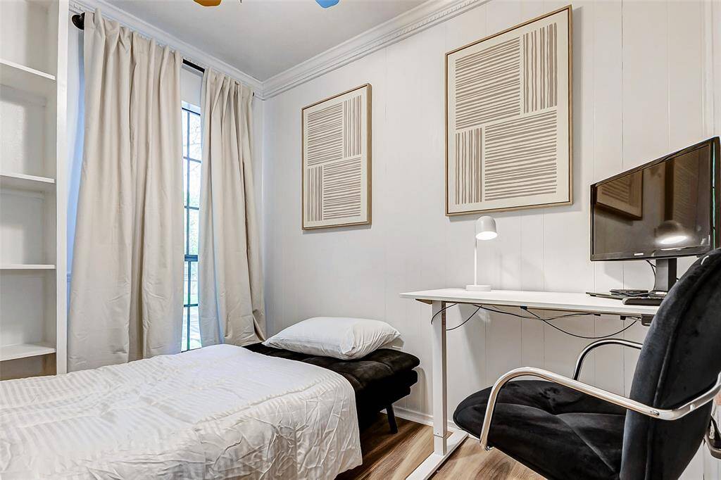 Cozy and bright, Bedroom 4 offers a peaceful retreat with natural light, modern decor, with a closet and a functional workspace. Can be used as a study