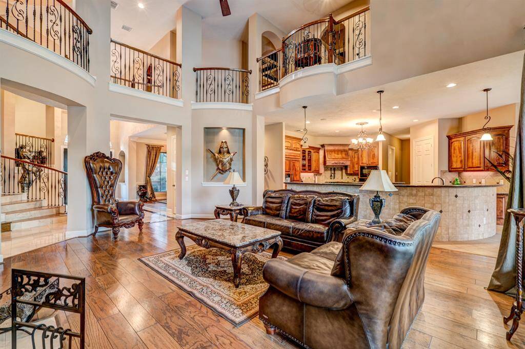 Glorious views of the tranquil backyard are clearly visible from the open concept living room.