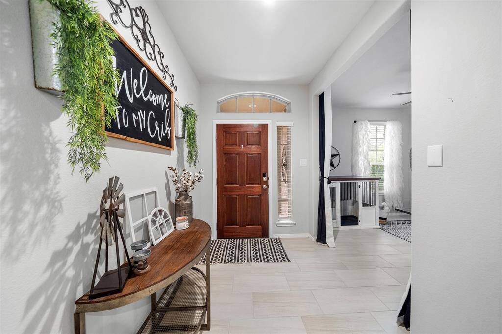 The perfect entry with flanked by the large Dining area.