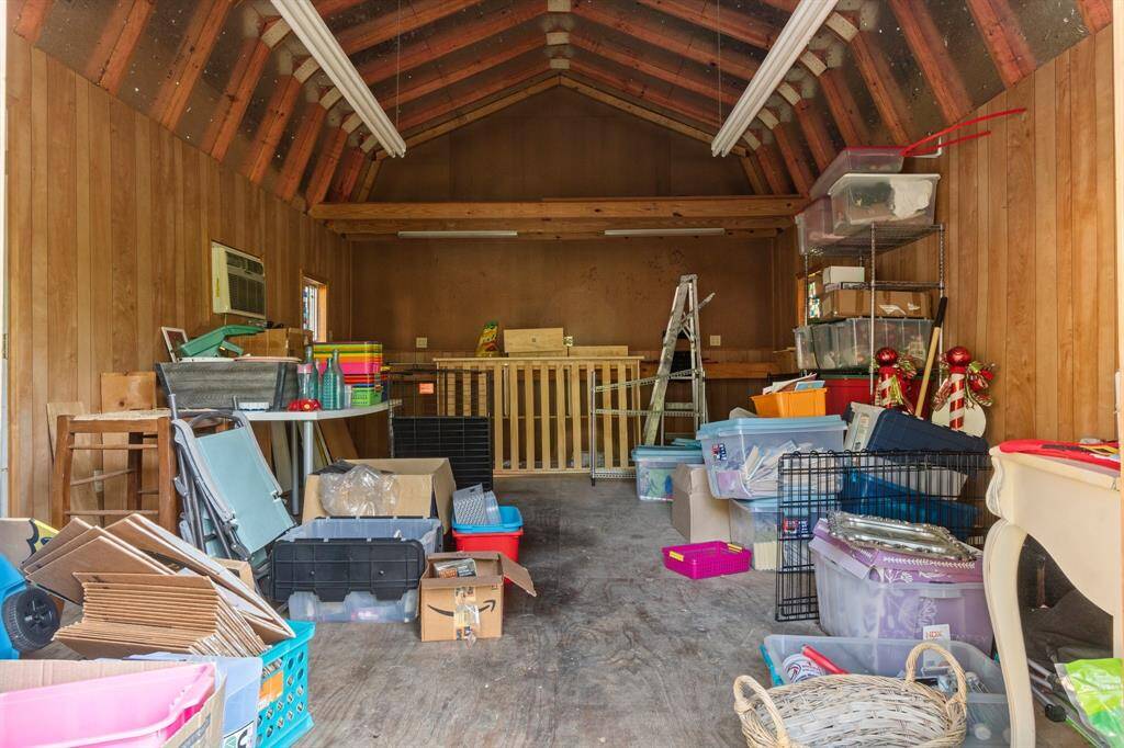 Workshop has window unit and is insulated.