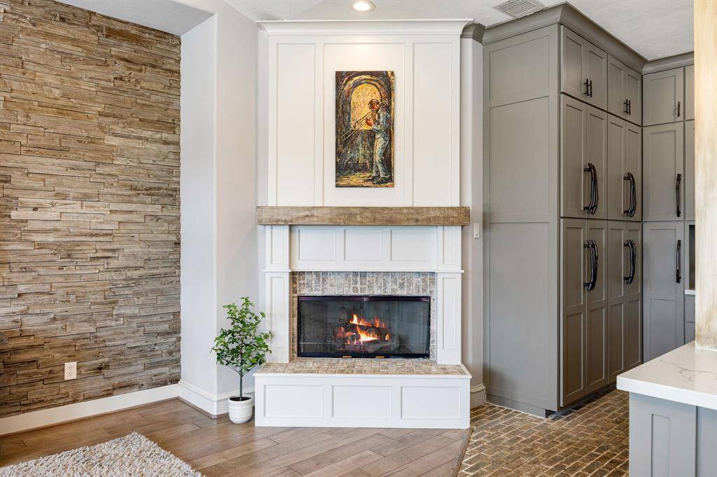 Close up of fireplace in family room