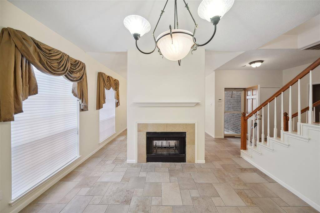 Dining room with double sided fireplace