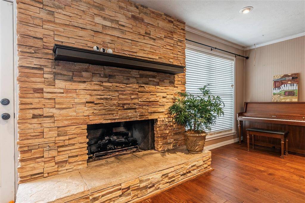 Large stone fireplace