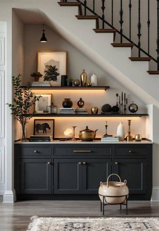 Virtual Staged - area under stairs