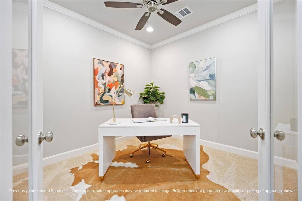The private study with French doors offers a dedicated space for work, school, or creative projects—quiet, tucked away, and full of light.