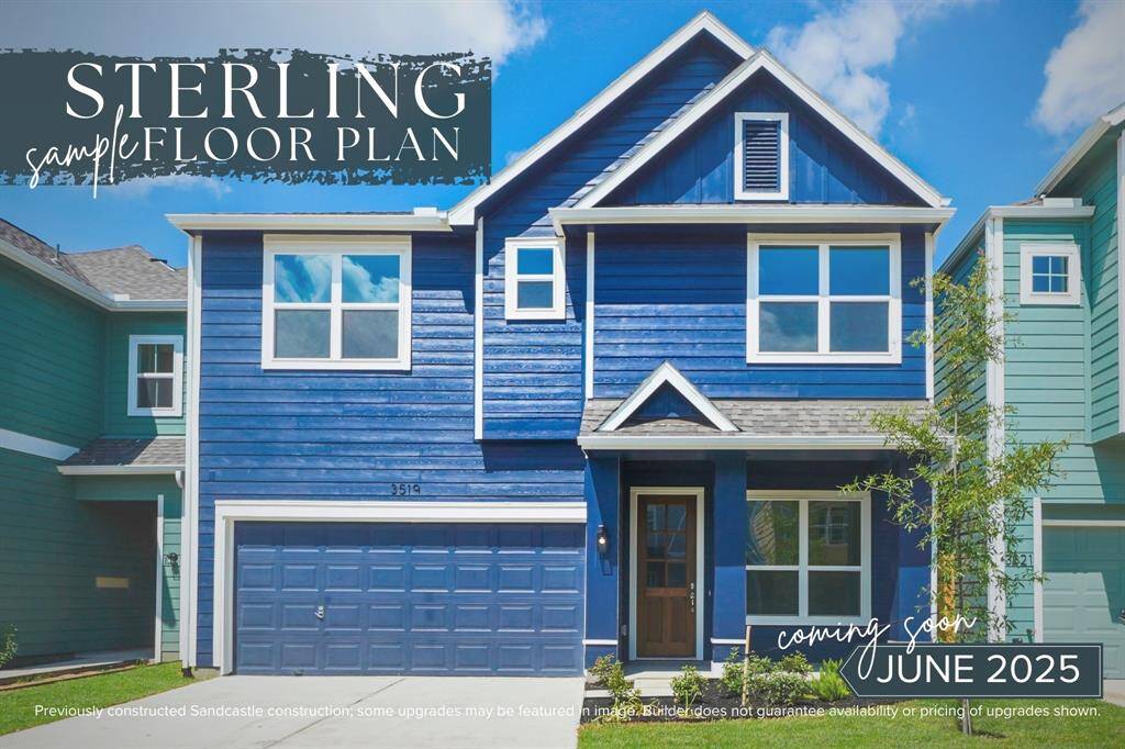 Modern charm meets timeless curb appeal, with a welcoming front porch, mahogany-accented door, and spacious two-car garage. Construction is underway—completion expected by July 2025.