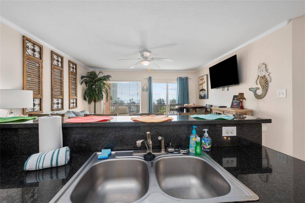Sink with an ocean view.