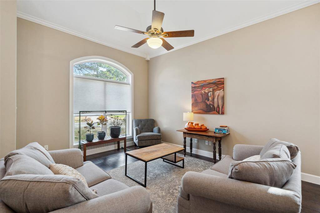High ceilings enhance the architecture.